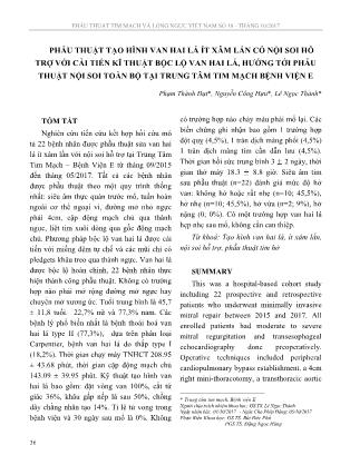 Phẫu thuật tạo hình van hai lá ít xâm lấn có nội soi hỗ trợ với cải tiến kĩ thuật bộc lộ van hai lá, hướng tới phẫu thuật nội soi toàn bộ tại Trung Tâm Tim Mạch Bệnh Viện E