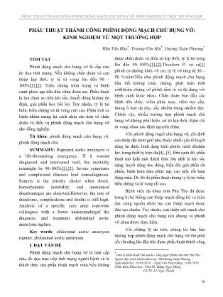 Phẫu thuật thành công phình động mạch chủ bụng vỡ: kinh nghiệm từ một trường hợp