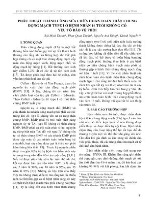 Phẫu thuật thành công sửa chữa hoàn toàn thân chung động mạch type I ở bệnh nhân 16 tuổi không có yếu tố bảo vệ phổi