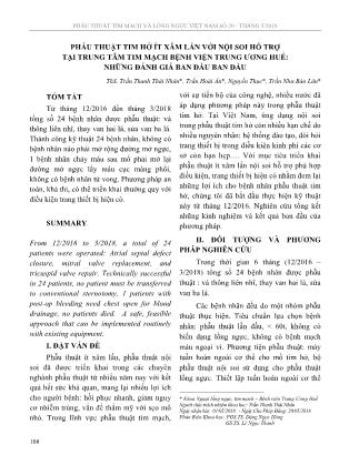 Phẫu thuật tim hở ít xâm lấn với nội soi hỗ trợ tại trung tâm tim mạch Bệnh viện Trung Ương Huế: những đánh giá ban đầu ban đầu