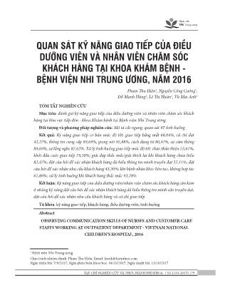 Quan sát kỹ năng giao tiếp của điều dưỡng viên và nhân viên chăm sóc khách hàng tại khoa khám bệnh - Bệnh viện Nhi Trung ương, năm 2016