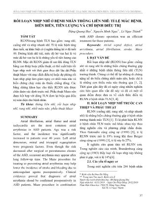 Rối loạn nhịp nhĩ ở bệnh nhân thông liên nhĩ: tỉ lệ mắc bệnh, diễn biến, tiên lượng và chỉ định điều trị