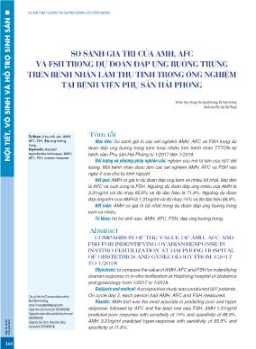 So sánh giá trị của AMH, AFC và FSH trong dự đoán đáp ứng buồng trứng trên bệnh nhân làm thụ tinh trong ống nghiệm tại Bệnh viện Phụ sản Hải Phòng