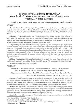 So sánh kết quả điều trị tụt huyết áp sau gây tê tủy sống giữa phenylephrine và ephedrine trên sản phụ mổ lấy thai