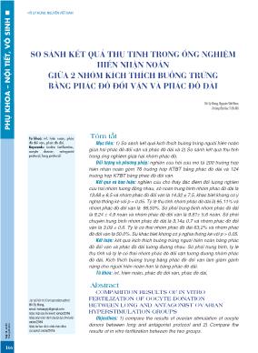 So sánh kết quả thụ tinh trong ống nghiệm hiến nhận noãn giữa 2 nhóm kích thích buồng trứng bằng phác đồ đối vận và phác đồ dài