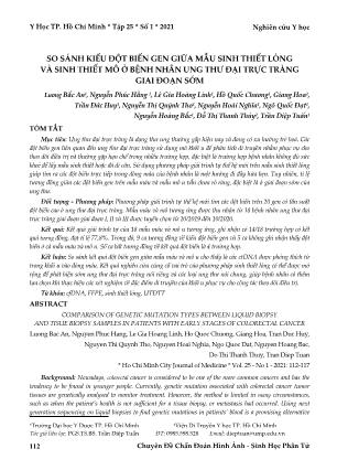 So sánh kiểu đột biến gen giữa mẫu sinh thiết lỏng và sinh thiết mô ở bệnh nhân ung thư đại trực tràng giai đoạn sớm