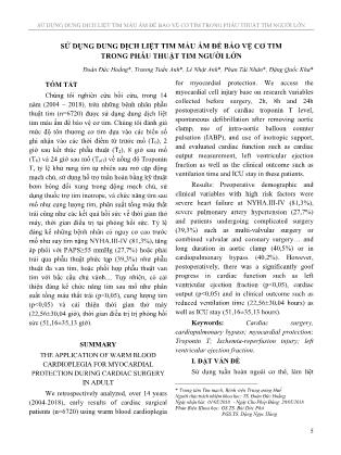 Sử dụng dung dịch liệt tim máu ấm để bảo vệ cơ tim trong phẫu thuật tim người lớn