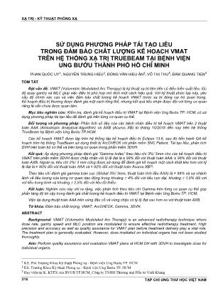 Sử dụng phương pháp tái tạo liều trong đảm bảo chất lượng kế hoạch VMAT trên hệ thống xạ trị truebeam tại Bệnh viện Ung Bướu thành phố Hồ Chí Minh