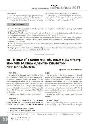 Sự hài lòng của người bệnh đến khám chữa bệnh tại Bệnh viện Đa khoa huyện Yên Khánh tỉnh Ninh Bình năm 2015