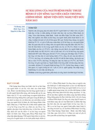 Sự hài lòng của người bệnh phẫu thuật bệnh lý cột sống tại viện chấn thương chỉnh hình - Bệnh viện Hữu Nghị Việt Đức năm 2015