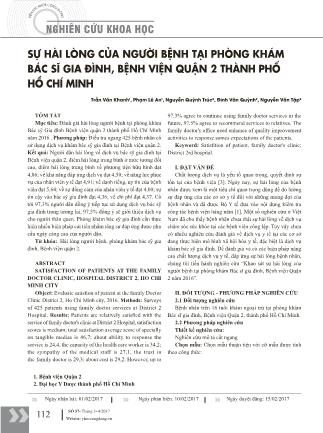 Sự hài lòng của người bệnh tại phòng khám bác sĩ gia đình, bệnh viện quận 2 thành phố Hồ Chí Minh