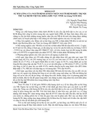 Sự hài lòng của người bệnh & thân nhân người bệnh điều trị nội trú tại Bệnh viện Đa khoa khu vực tỉnh An Giang năm 2016