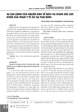 Sự hài lòng của người dân về dịch vụ chăm sóc sức khỏe của trạm y tế xã tại Thái Bình