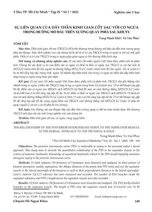 Sự liên quan của dây thần kinh gian cốt sau với cơ ngửa trong đường mổ đầu trên xương quay phía sau khuỷu