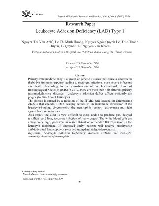 Suy giảm miễn dịch bẩm sinh thể khiếm khuyết bám dính bạch cầu type 1