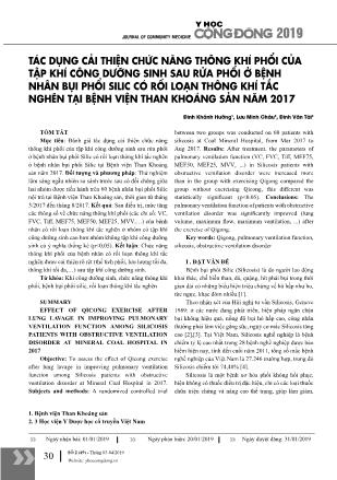 Tác dụng cải thiện chức năng thông khí phổi của tập khí công dưỡng sinh sau rửa phổi ở bệnh nhân bụi phổi silic có rối loạn thông khí tắc nghẽn tại Bệnh viện Than Khoáng sản năm 2017