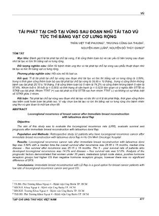 Tái phát tại chỗ tại vùng sau đoạn nhũ tái tạo vú tức thì bằng vạt cơ lưng rộng
