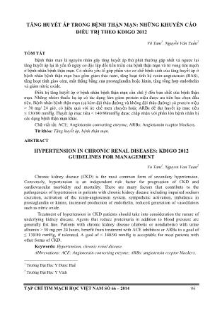 Tăng huyết áp trong bệnh thận mạn: những khuyến cáo điều trị theo KDIGO 2012