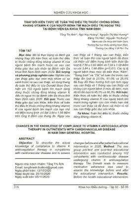 Thay đổi kiến thức về tuân thủ điều trị thuốc chống đông kháng vitamin K của người bệnh tim mạch điều trị ngoại trú tại bệnh viện đa khoa tỉnh Nam Định