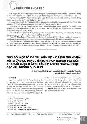 Thay đổi một số chỉ tiêu miễn dịch ở bệnh nhân viêm mũi dị ứng do dị nguyên D.pteronyssinus lứa tuổi 6-14 tuổi được điều trị bằng phương pháp miễn dịch đặc hiệu đường dưới lưỡi