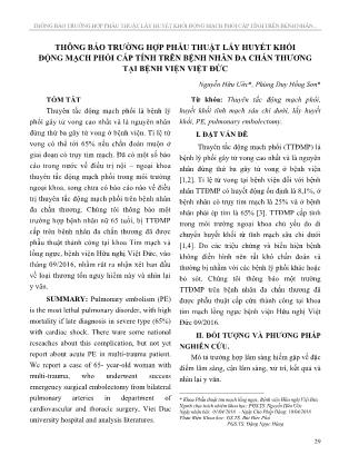 Thông báo trường hợp phẫu thuật lấy huyết khối động mạch phổi cấp tính trên bệnh nhân đa chấn thương tại Bệnh viện Việt Đức