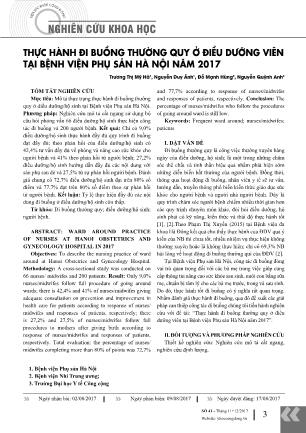 Thực hành đi buồng thường quy ở điều dưỡng viên tại Bệnh viện Phụ sản Hà Nội năm 2017