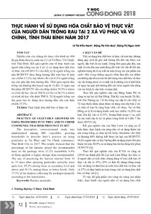 Thực hành về sử dụng hóa chất bảo vệ thực vật của người dân trồng rau tại 2 xã Vũ Phúc và Vũ Chính, tỉnh Thái Bình năm 2017