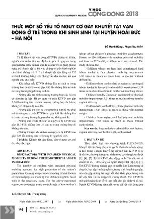 Thực một số yếu tố nguy cơ gây khuyết tật vận động ở trẻ trong khi sinh sinh tại huyện Hoài Đức-Hà Nội