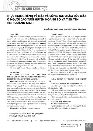 Thực trạng bệnh về mắt và công tác chăm sóc mắt ở người cao tuổi huyện Hoành Bồ và Tiên Yên tỉnh Quảng Ninh