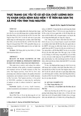Thực trạng các yếu tố cơ sở của chất lượng dịch vụ khám chữa bệnh bảo hiểm y tế trên địa bàn thị xã Phổ Yên tỉnh Thái Nguyên