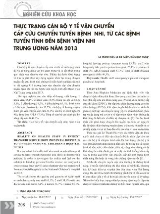 Thực trạng cán bộ y tế vận chuyển cấp cứu chuyển tuyến bệnh nhi, từ các bệnh tuyến tỉnh đến Bệnh viện Nhi Trung Ương năm 2013