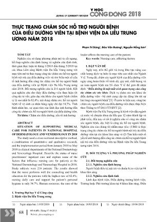 Thực trạng chăm sóc hỗ trợ người bệnh của điều dưỡng viên tại Bệnh viện Da liễu Trung ương năm 2018