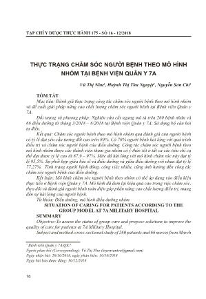 Thực trạng chăm sóc người bệnh theo mô hình nhóm tại Bệnh viện Quân Y 7A