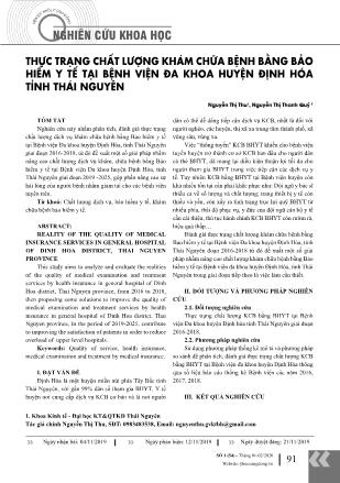 Thực trạng chất lượng khám chữa bệnh bằng bảo hiểm y tế tại bệnh viện đa khoa huyện Định Hóa tỉnh Thái Nguyên
