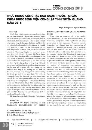 Thực trạng công tác bảo quản thuốc tại các khoa dược bệnh viện công lập tỉnh Tuyên Quang năm 2016