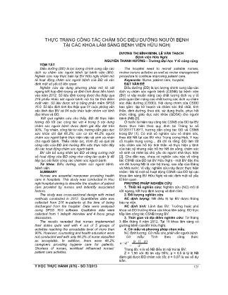 Thực trạng công tác chăm sóc điều dưỡng người bệnh tại các khoa lâm sàng Bệnh viện Hữu Nghị