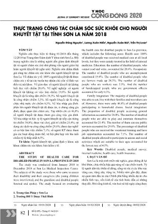 Thực trạng công tác chăm sóc sức khỏe cho người khuyết tật tại tỉnh Sơn La năm 2018