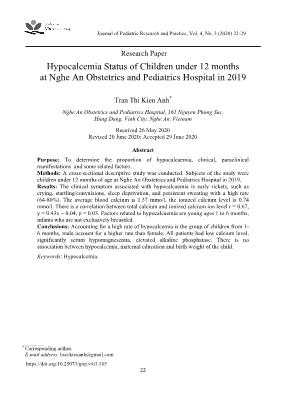 Thực trạng hạ can xi máu ở trẻ dưới 12 tháng tại Bệnh viện Sản Nhi Nghệ An năm 2019