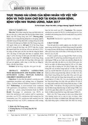 Thực trạng hài lòng của bệnh nhân với việc tiếp đón và thời gian chờ đợi tại khoa khám bệnh, Bệnh viện Nhi Trung Ương, năm 2017