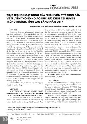 Thực trạng hoạt động của nhân viên y tế thôn bản về truyền thông - giáo dục sức khỏe tại huyện Trùng Khánh, tỉnh Cao Bằng năm 2017