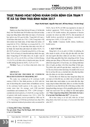 Thực trạng hoạt động khám chữa bệnh của trạm y tế xã tại tỉnh Thái Bình năm 2017