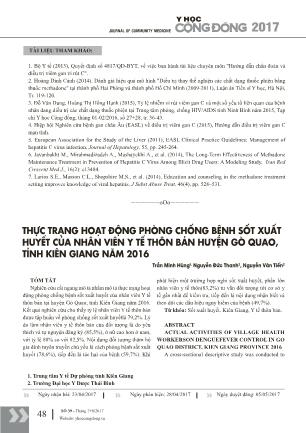 Thực trạng hoạt động phòng chống bệnh sốt xuất huyết của nhân viên y tế thôn bản huyện Gò Quao, tỉnh Kiên Giang năm 2016