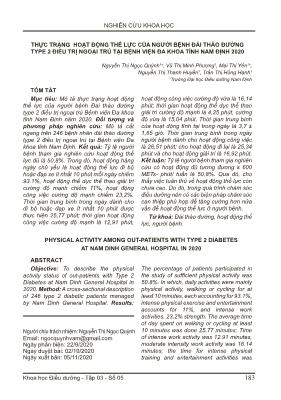 Thực trạng hoạt động thể lực của người bệnh đái tháo đường type 2 điều trị ngoại trú tại Bệnh viện Đa khoa tỉnh Nam Định 2020
