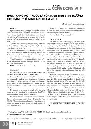 Thực trạng hút thuốc lá của nam sinh viên trường Cao đẳng Y tế Ninh Bình năm 2018