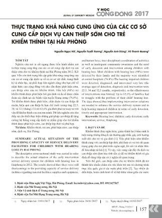 Thực trạng khả năng cung ứng của các cơ sở cung cấp dịch vụ can thiệp sớm cho trẻ khiếm thính tại Hải Phòng