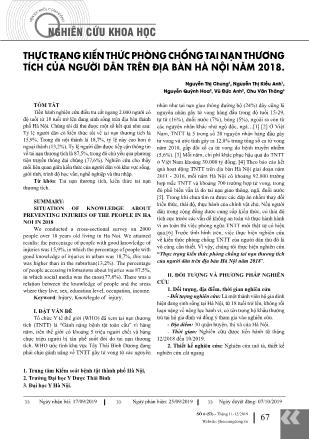 Thực trạng kiến thức phòng chống tai nạn thương tích của người dân trên địa bàn Hà Nội năm 2018