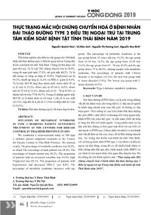 Thực trạng mắc hội chứng chuyển hoá ở bệnh nhân đái tháo đường type 2 điều trị ngoại trú tại trung tâm kiểm soát bệnh tật tỉnh Thái Bình năm 2019