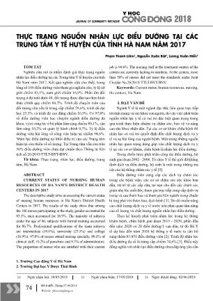 Thực trạng nguồn nhân lực điều dưỡng tại các trung tâm y tế huyện của tỉnh Hà Nam năm 2017