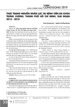 Thực trạng nguồn nhân lực tại Bệnh viện Đa khoa Trưng Vương, thành phố Hồ Chí Minh, giai đoạn 2015-2018