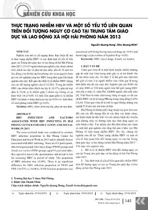 Thực trạng nhiễm hbv và một số yếu tố liên quan trên đối tượng nguy cơ cao tại Trung tâm giáo dục và lao động xã hội Hải Phòng năm 2013